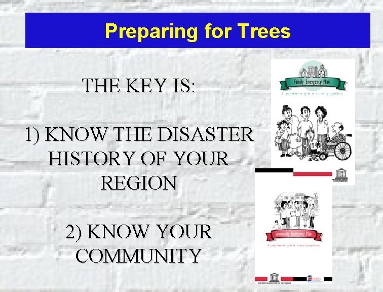 Preparing for Trees THE KEY IS: 1) KNOW THE DISASTER HISTORY OF YOUR REGION