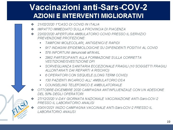 Vaccinazioni anti-Sars-COV-2 AZIONI E INTERVENTI MIGLIORATIVI v 21/02/2020 1°CASO DI COVID IN ITALIA v Vaccinazioni anti-Sars-COV-2 AZIONI E INTERVENTI MIGLIORATIVI v 21/02/2020 1°CASO DI COVID IN ITALIA v