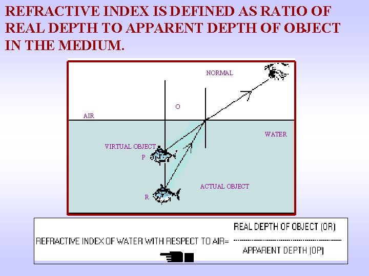 REFRACTIVE INDEX IS DEFINED AS RATIO OF REAL DEPTH TO APPARENT DEPTH OF OBJECT