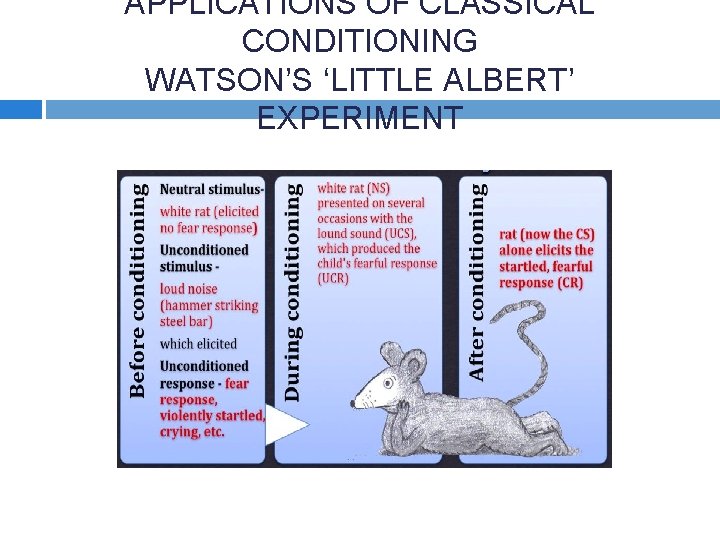 APPLICATIONS OF CLASSICAL CONDITIONING WATSON’S ‘LITTLE ALBERT’ EXPERIMENT 