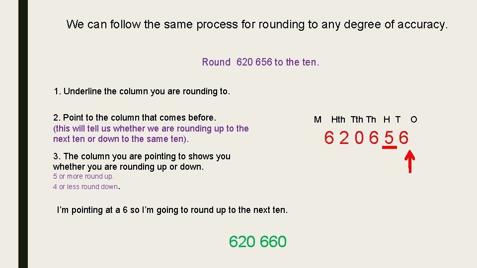 We can follow the same process for rounding to any degree of accuracy. Round