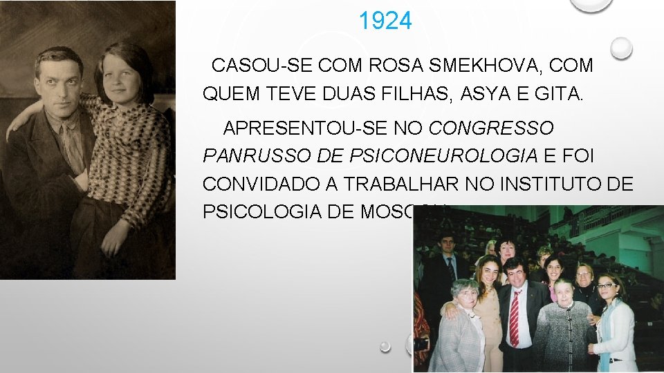 1924 CASOU-SE COM ROSA SMEKHOVA, COM QUEM TEVE DUAS FILHAS, ASYA E GITA. APRESENTOU-SE