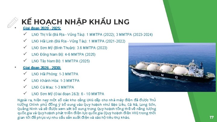  • KẾ HOẠCH NHẬP KHẨU LNG Giai đoạn 2020 - 2025: ü ü