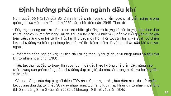 Định hướng phát triển ngành dầu khí Nghị quyết 55 -NQ/TW của Bộ Chính