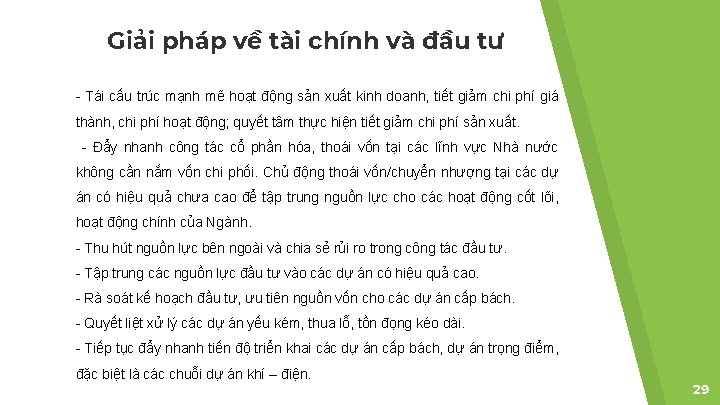 Giải pháp về tài chính và đầu tư - Tái cấu trúc mạnh mẽ