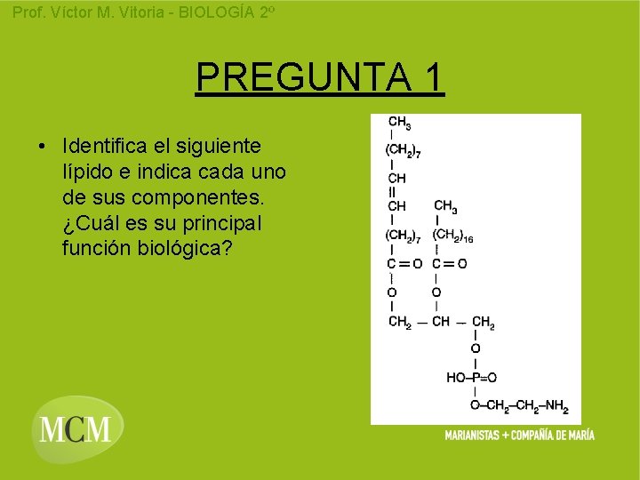 Prof. Víctor M. Vitoria - BIOLOGÍA 2º PREGUNTA 1 • Identifica el siguiente lípido