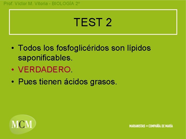 Prof. Víctor M. Vitoria - BIOLOGÍA 2º TEST 2 • Todos los fosfoglicéridos son