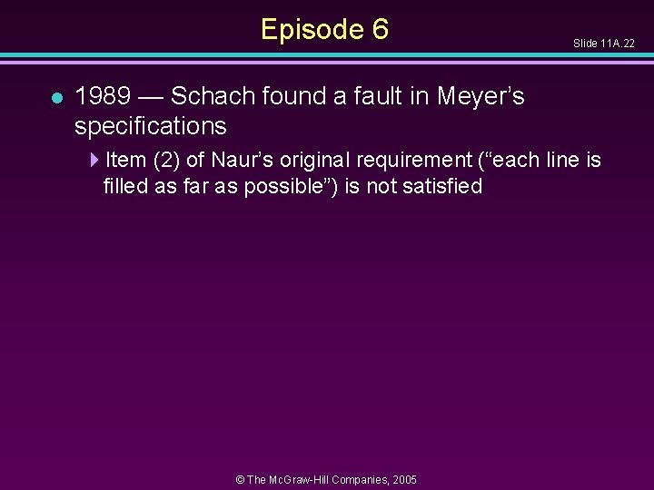 Episode 6 l Slide 11 A. 22 1989 — Schach found a fault in
