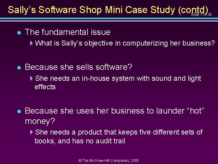 Sally’s Software Shop Mini Case Study (contd) Slide 11 A. 28 l The fundamental