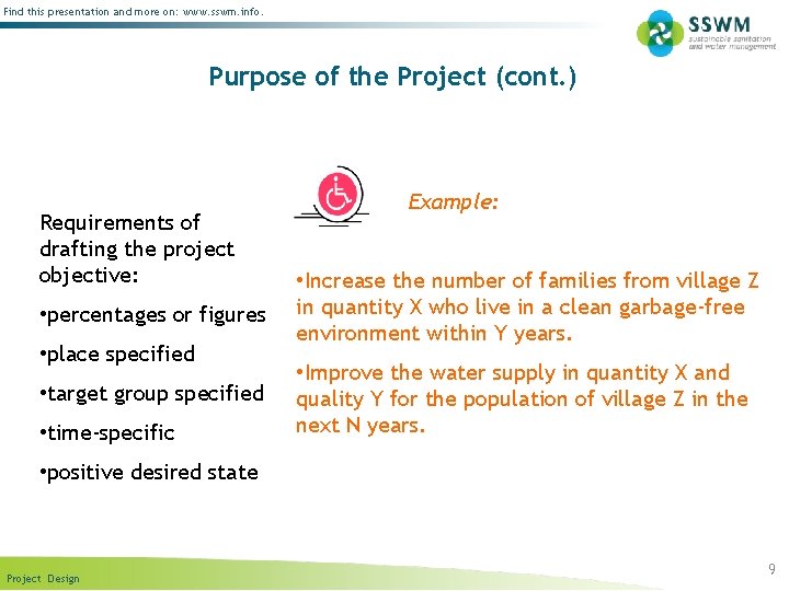 Find this presentation and more on: www. sswm. info. Purpose of the Project (cont.