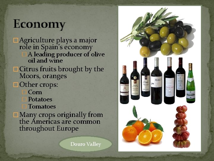 Economy � Agriculture plays a major role in Spain’s economy � A leading producer