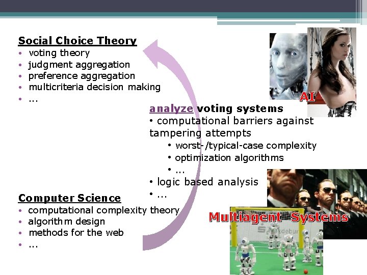 Social Choice Theory • • • voting theory judgment aggregation preference aggregation multicriteria decision