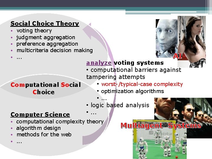 Social Choice Theory • • • voting theory judgment aggregation preference aggregation multicriteria decision