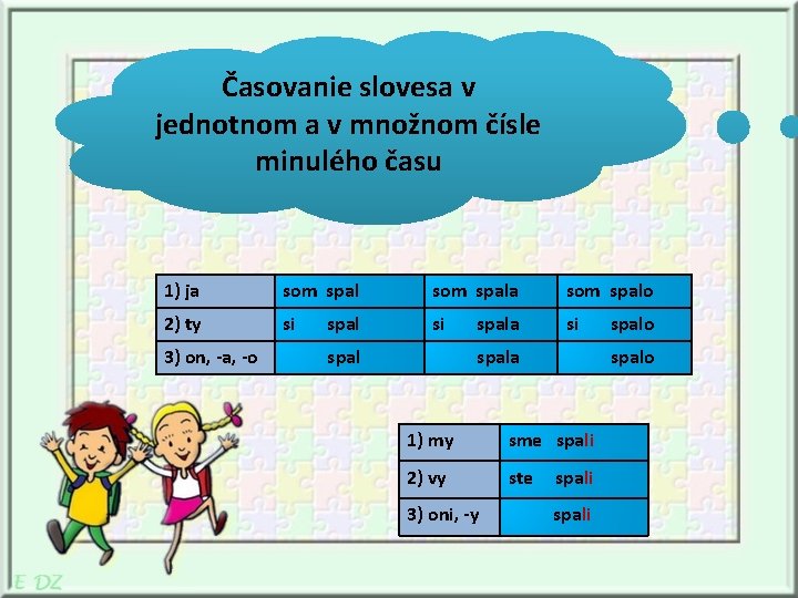 Časovanie slovesa v jednotnom a v množnom čísle minulého času 1) ja som spala