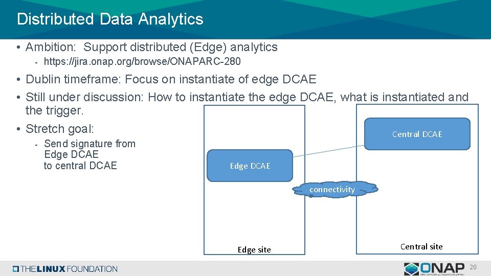 Distributed Data Analytics • Ambition: Support distributed (Edge) analytics - https: //jira. onap. org/browse/ONAPARC-280