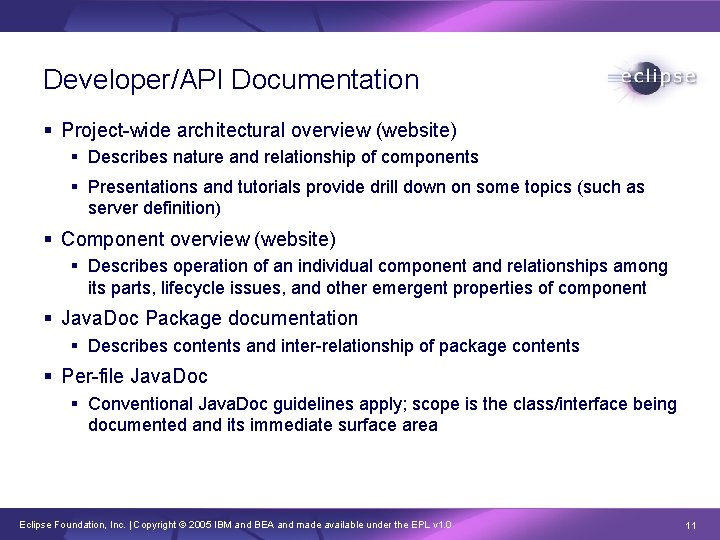 Developer/API Documentation § Project-wide architectural overview (website) § Describes nature and relationship of components