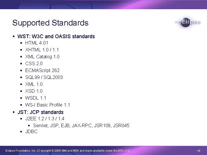 Supported Standards § WST: W 3 C and OASIS standards § § § §