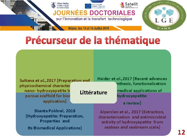 Précurseur de la thématique Haider et al. , 2017 (Recent advances Sultana et al.