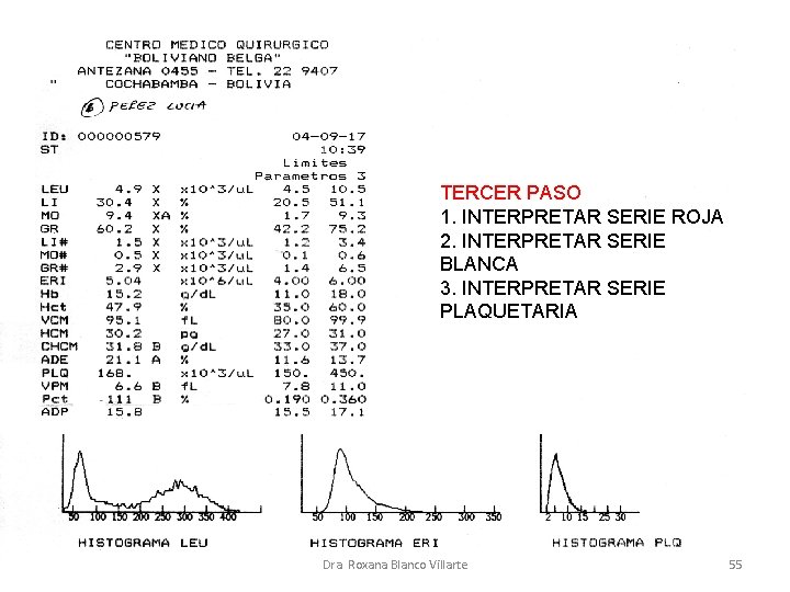 TERCER PASO 1. INTERPRETAR SERIE ROJA 2. INTERPRETAR SERIE BLANCA 3. INTERPRETAR SERIE PLAQUETARIA