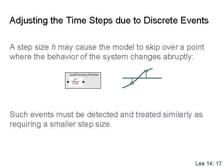 Adjusting the Time Steps due to Discrete Events A step size h may cause