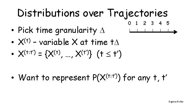 Distributions over Trajectories • Pick time granularity • X(t) – variable X at time