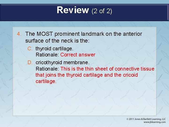 Review (2 of 2) 4. The MOST prominent landmark on the anterior surface of