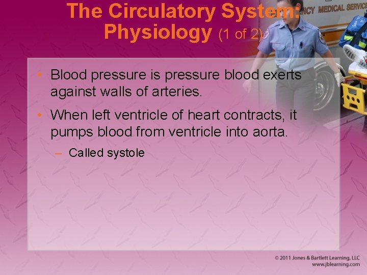 The Circulatory System: Physiology (1 of 2) • Blood pressure is pressure blood exerts