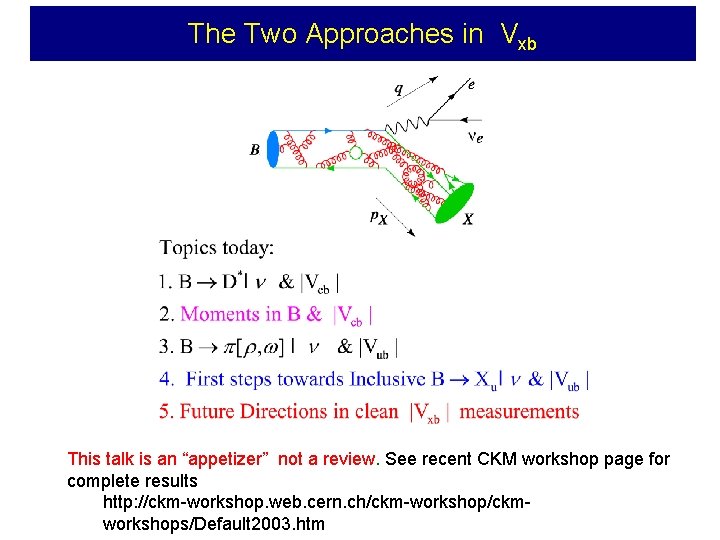 The Two Approaches in Vxb This talk is an “appetizer” not a review. See