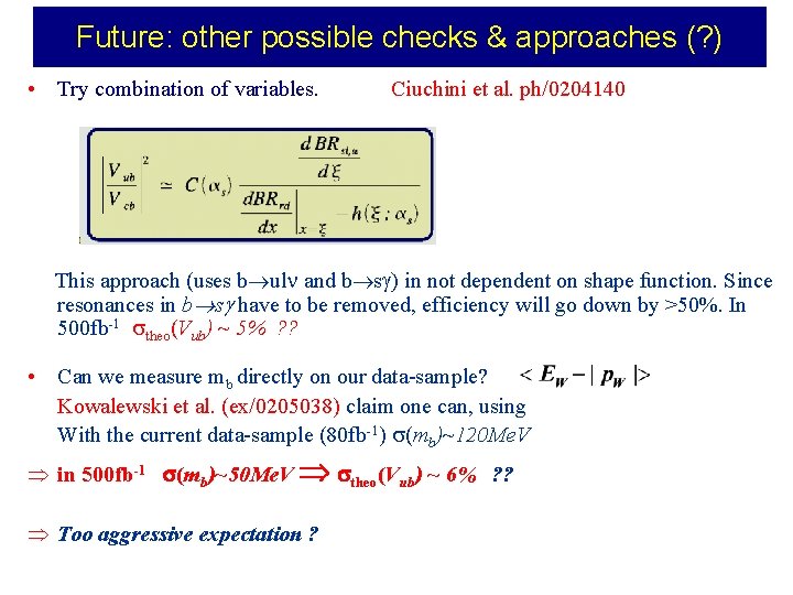 Future: other possible checks & approaches (? ) • Try combination of variables. Ciuchini