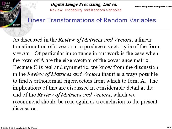 Digital Image Processing, 2 nd ed. www. imageprocessingbook. com Review: Probability and Random Variables