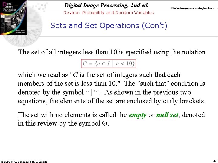 Digital Image Processing, 2 nd ed. www. imageprocessingbook. com Review: Probability and Random Variables