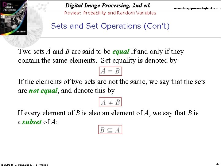 Digital Image Processing, 2 nd ed. www. imageprocessingbook. com Review: Probability and Random Variables