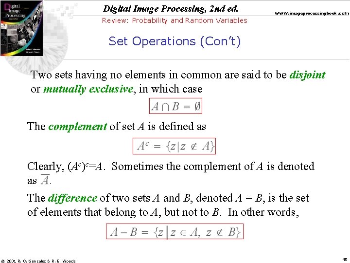 Digital Image Processing, 2 nd ed. www. imageprocessingbook. com Review: Probability and Random Variables