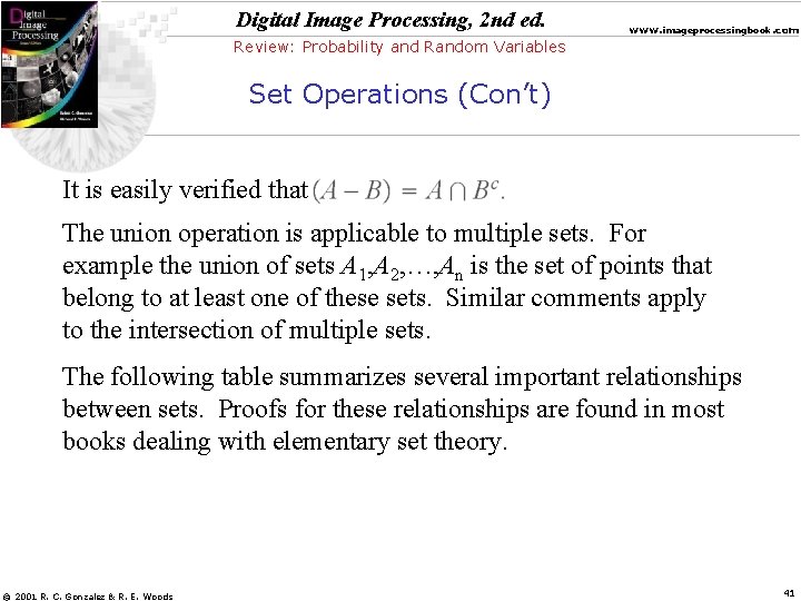 Digital Image Processing, 2 nd ed. www. imageprocessingbook. com Review: Probability and Random Variables