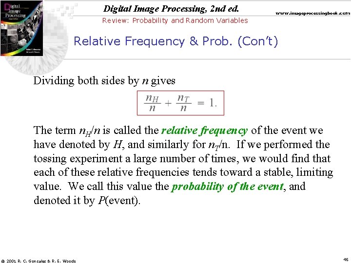 Digital Image Processing, 2 nd ed. www. imageprocessingbook. com Review: Probability and Random Variables