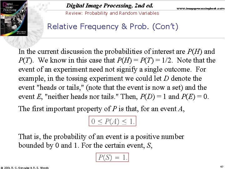 Digital Image Processing, 2 nd ed. www. imageprocessingbook. com Review: Probability and Random Variables