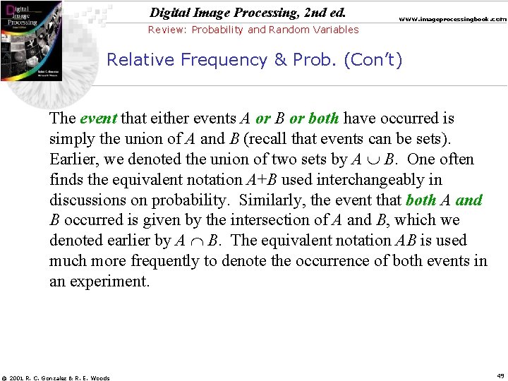 Digital Image Processing, 2 nd ed. www. imageprocessingbook. com Review: Probability and Random Variables
