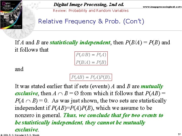 Digital Image Processing, 2 nd ed. www. imageprocessingbook. com Review: Probability and Random Variables