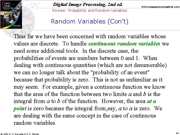 Digital Image Processing, 2 nd ed. www. imageprocessingbook. com Review: Probability and Random Variables