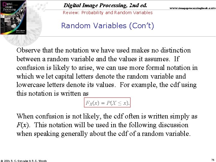 Digital Image Processing, 2 nd ed. www. imageprocessingbook. com Review: Probability and Random Variables