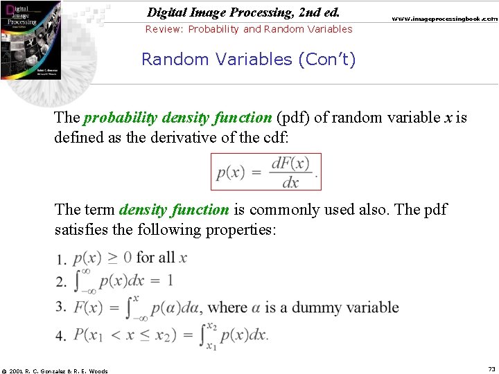 Digital Image Processing, 2 nd ed. www. imageprocessingbook. com Review: Probability and Random Variables