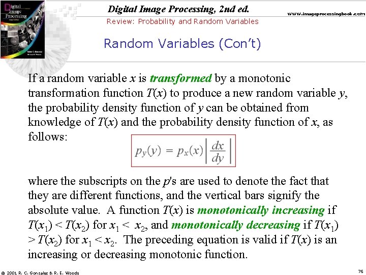 Digital Image Processing, 2 nd ed. www. imageprocessingbook. com Review: Probability and Random Variables