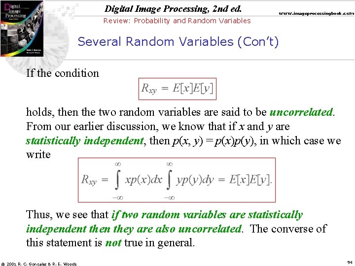 Digital Image Processing, 2 nd ed. www. imageprocessingbook. com Review: Probability and Random Variables