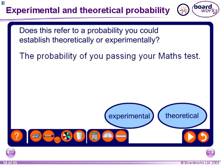 Experimental and theoretical probability 54 of 55 © Boardworks Ltd 2005 