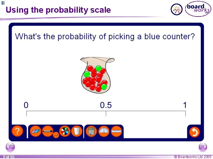 Using the probability scale 9 of 55 © Boardworks Ltd 2005 