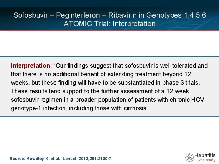 Sofosbuvir + Peginterferon + Ribavirin in Genotypes 1, 4, 5, 6 ATOMIC Trial: Interpretation: