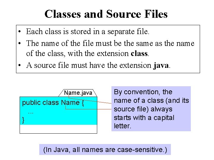 Classes and Source Files • Each class is stored in a separate file. •