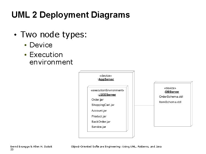 UML 2 Deployment Diagrams • Two node types: • Device • Execution environment Bernd UML 2 Deployment Diagrams • Two node types: • Device • Execution environment Bernd