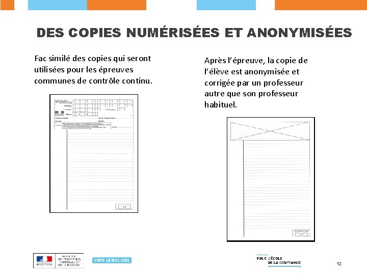 DES COPIES NUMÉRISÉES ET ANONYMISÉES Fac similé des copies qui seront utilisées pour les