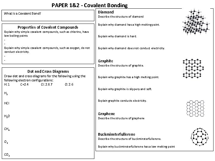 PAPER 1&2 - Covalent Bonding What is a Covalent Bond? Properties of Covalent Compounds